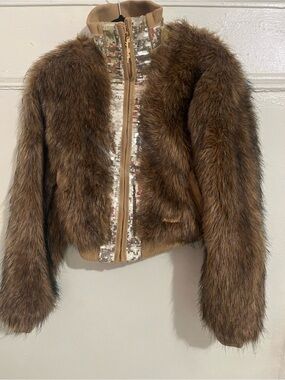 Vintage Apple Bottoms Faux Fur Cropped Jacket Sequin Y2K McBling Coat